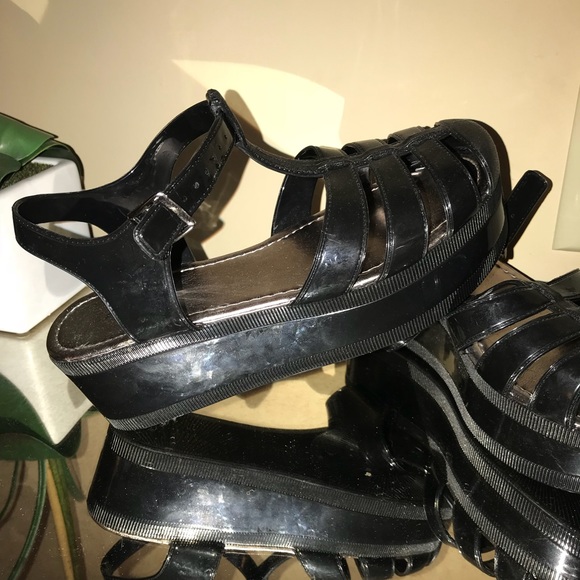 black platform jelly sandals